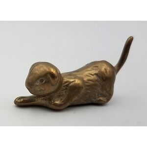 Vintage Small Brass Crouching Cat Kitten Figure Paperweight‎ Mid Century